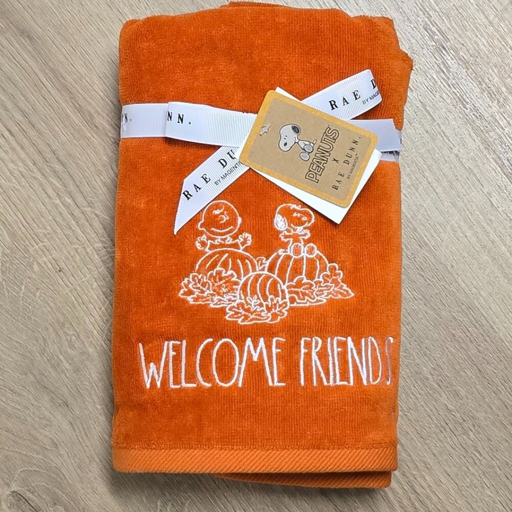 NWT Rae Dunn Peanuts Welcome Friends Fall Hand Towels - 2 Pack